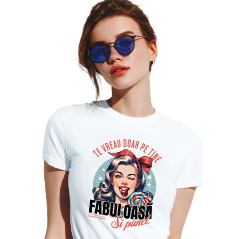 Retro - Tricou Femei, Barbati, Copii, Fata, Baiat, Unisex Personalizat Fata cu Fundă și Acadea - Cadou Personalizat „Te Vreau Doar Pe Tine”