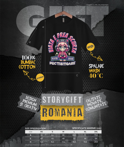 Tricou Femei, Barbati, Copii, Fata, Baiat, Unisex Personalizat Fată Stil Anime „Viața E Prea Scurtă” cu Păr Roz, Palarie Pisică și Manetă Jocuri Video - Cadou Personalizat [3]
