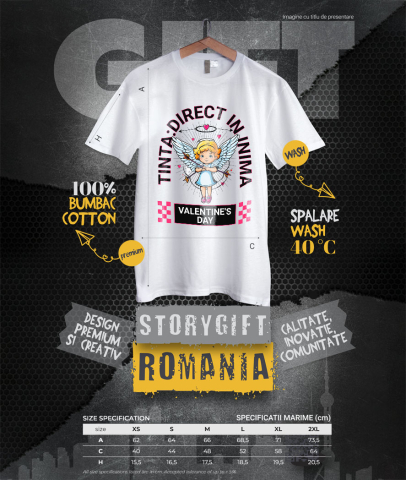 Tricou Femei, Barbati, Copii, Fata, Baiat, Unisex Personalizat „Fată Înger Cu Aripi Albe Și Săgeți - Cadou Personalizat „Țintă Direct În Inimă” pentru Familie, Copii și Prieteni de Valentine's Day” [3]