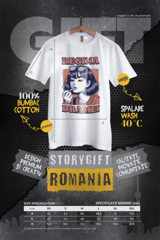 Tricou Femei, Barbati, Copii, Fata, Baiat, Unisex Personalizat Fata Modernă cu Breton și Ochelari de Soare - Cadou Personalizat „Regina Dramei” [3]