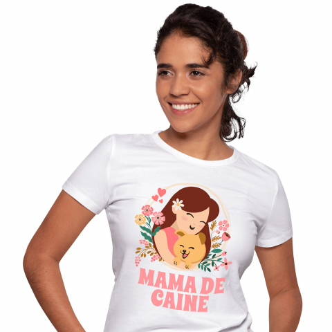 Mama - Tricou Femei, Barbati, Copii, Fata, Baiat, Unisex Personalizat "Fata și Câine – Cadouri Personalizate pentru Mama de Câine cu Flori Colorate"
