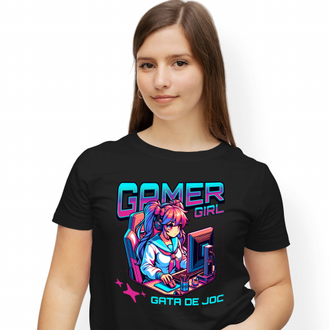 LUME - Tricou Femei, Barbati, Copii, Fata, Baiat, Unisex Personalizat Fata Stil Anime - Gamer Girl La Birou - Cadou Personalizat Jocuri Calculator