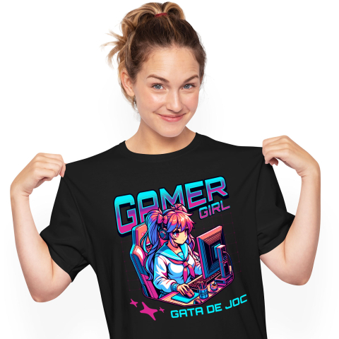 Lume Digitala - Tricou Femei, Barbati, Copii, Fata, Baiat, Unisex Personalizat Fata Stil Anime - Gamer Girl La Birou - Cadou Personalizat Jocuri Calculator