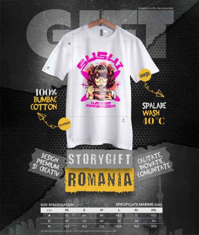 Tricou Femei, Barbati, Copii, Fata, Baiat, Unisex Personalizat Fată Anime Cu Fundițe Și Ochelari Mâncând Supă Noodles | Cadou Personalizat Iubitorilor De Mâncare [3]