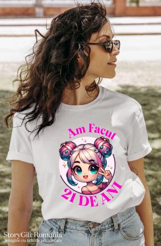 Tricou Femei, Barbati, Copii, Fata, Baiat, Unisex Personalizat Fata Anime cu Par Roz – Petrecere de 21 de Ani și Aniversare Copii [1]