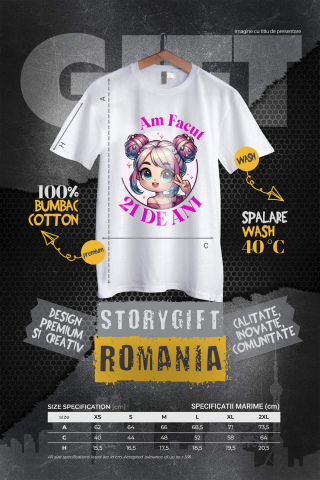 Tricou Femei, Barbati, Copii, Fata, Baiat, Unisex Personalizat Fata Anime cu Par Roz – Petrecere de 21 de Ani și Aniversare Copii [3]