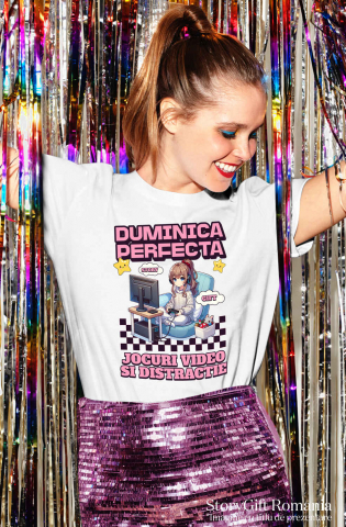 Tricou Femei, Barbati, Copii, Fata, Baiat, Unisex Personalizat Fată Stil Anime „Duminica Perfectă” - Cadou Personalizat pentru Iubitorii de Jocuri Video și Familie [1]