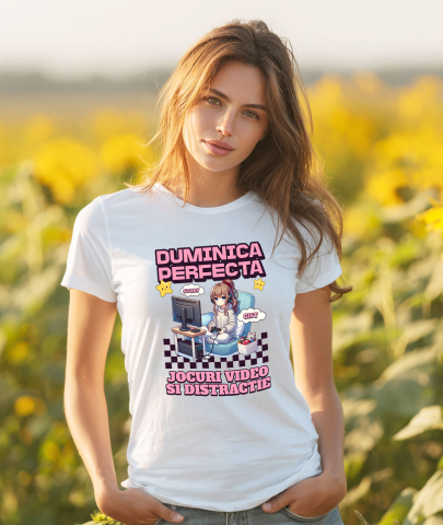 Tricou Femei, Barbati, Copii, Fata, Baiat, Unisex Personalizat Fată Stil Anime „Duminica Perfectă” - Cadou Personalizat pentru Iubitorii de Jocuri Video și Familie [1]