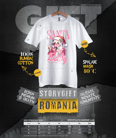 Tricou Femei, Barbati, Copii, Fata, Baiat, Unisex Personalizat Fată Stil Anime cu Căciulă de Crăciun – Santa Baby și Distracția Începe de Crăciun [3]