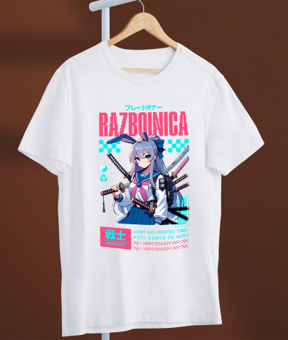 Tricou Femei, Barbati, Copii, Fata, Baiat, Unisex Personalizat Cadouri personalizate – Fata stil asiatic cu sabii ninja și mesaj inspirațional [2]