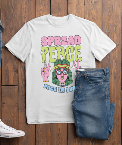 Tricou Femei, Barbati, Copii, Fata, Baiat, Unisex Personalizat Fata Stil Hippie Ochelari și Bandana - Spread Peace Cadou Personalizat pentru Familie [2]