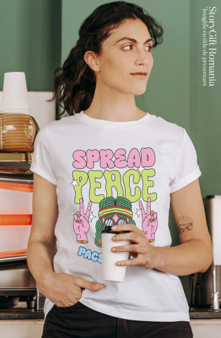 Tricou Femei, Barbati, Copii, Fata, Baiat, Unisex Personalizat Fata Stil Hippie Ochelari și Bandana - Spread Peace Cadou Personalizat pentru Familie [1]