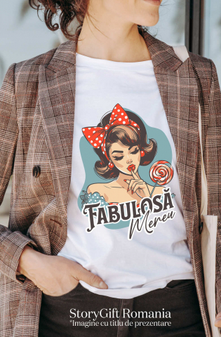 Tricou Femei, Barbati, Copii, Fata, Baiat, Unisex Personalizat Fată Retro cu Funda Roșie și Acadea - Cadou Personalizat Fabuloasă Mereu Încredere de Sine [1]