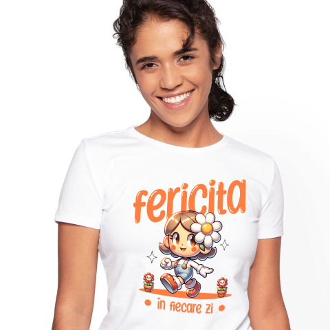 Copii - Tricou Femei, Barbati, Copii, Fata, Baiat, Unisex Personalizat Fată Veselă Animată cu Floare – Cadou Personalizat pentru Copii și Familie