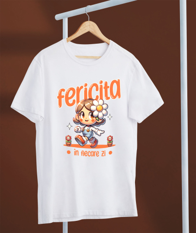 Tricou Femei, Barbati, Copii, Fata, Baiat, Unisex Personalizat Fată Veselă Animată cu Floare – Cadou Personalizat pentru Copii și Familie [2]