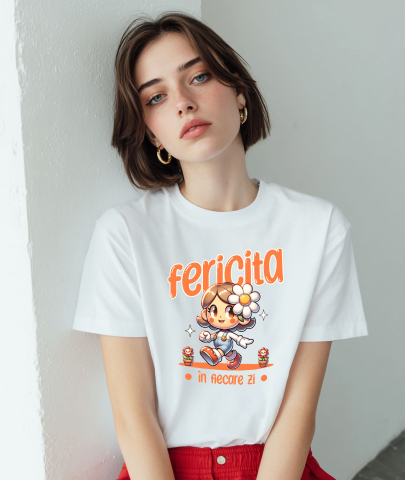 Tricou Femei, Barbati, Copii, Fata, Baiat, Unisex Personalizat Fată Veselă Animată cu Floare – Cadou Personalizat pentru Copii și Familie [1]