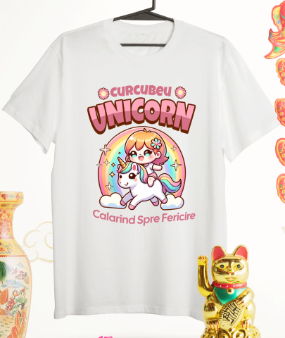 Tricou Femei, Barbati, Copii, Fata, Baiat, Unisex Personalizat Costum Unicorn Multicolor pentru Fete - Calarind Spre Fericire [2]