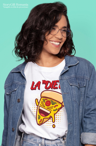Tricou Femei, Barbati, Copii, Fata, Baiat, Unisex Personalizat Felie de pizza personalizată pentru copii | Cadou amuzant cu text „La dietă” și fast food [1]