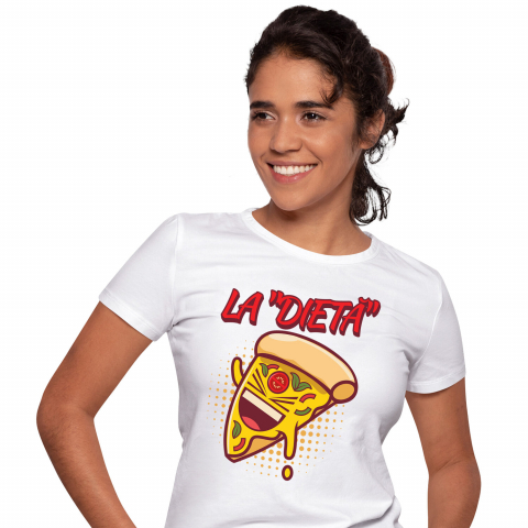MANCARE - Tricou Femei, Barbati, Copii, Fata, Baiat, Unisex Personalizat Felie de pizza personalizată pentru copii | Cadou amuzant cu text „La dietă” și fast food
