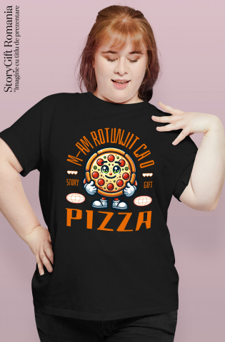 Tricou Femei, Barbati, Copii, Fata, Baiat, Unisex Personalizat Felie de pizza personalizată cu text amuzant „M-am rotunjit ca o pizza” – Cadou perfect pentru iubitorii de pizza [1]