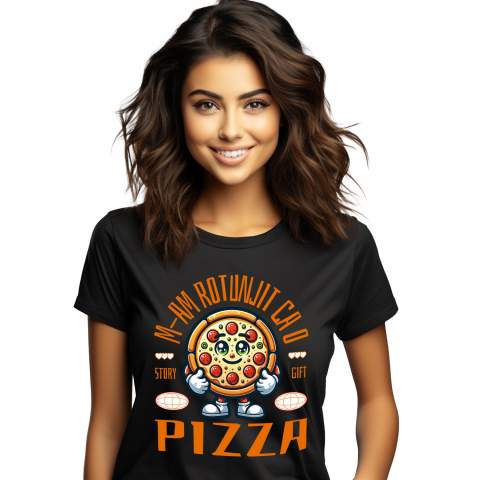 Tricou Femei, Barbati, Copii, Fata, Baiat, Unisex Personalizat Felie de pizza personalizată cu text amuzant „M-am rotunjit ca o pizza” – Cadou perfect pentru iubitorii de pizza