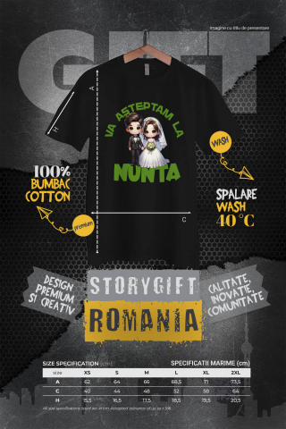 Tricou Femei, Barbati, Copii, Fata, Baiat, Unisex Personalizat Cadou Personalizat „Va Așteptăm La Nuntă” | Cuplu Fericit pentru Invitații la Nuntă [3]