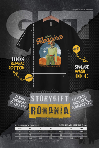 Tricou Femei, Barbati, Copii, Fata, Baiat, Unisex Personalizat Femeie Stil Retro cu Ochelari Aviator și Mesaj "Doar Respiră și Bucură-te de Moment" - Cadouri Personalizate cu Artă Abstractă și Inspirație [3]