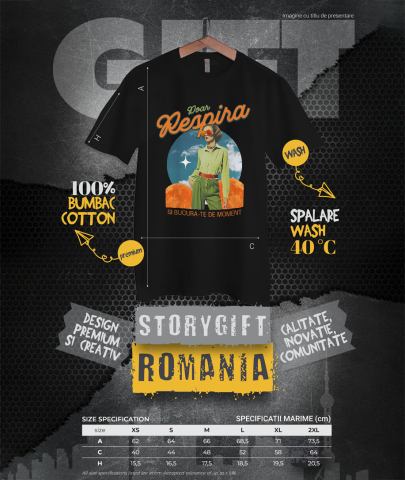 Tricou Femei, Barbati, Copii, Fata, Baiat, Unisex Personalizat Femeie Stil Retro cu Ochelari Aviator și Mesaj "Doar Respiră și Bucură-te de Moment" - Cadouri Personalizate cu Artă Abstractă și Inspirație [3]
