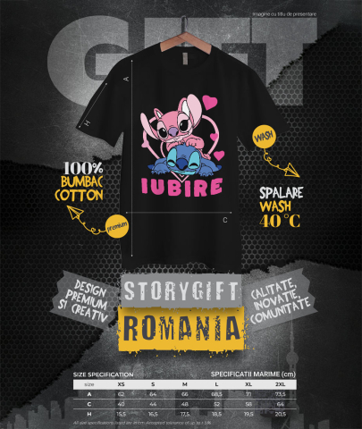 Tricou Femei cu Fericire alaturi de Angel si Stitch 100% Bumbac, Negru, M [3]