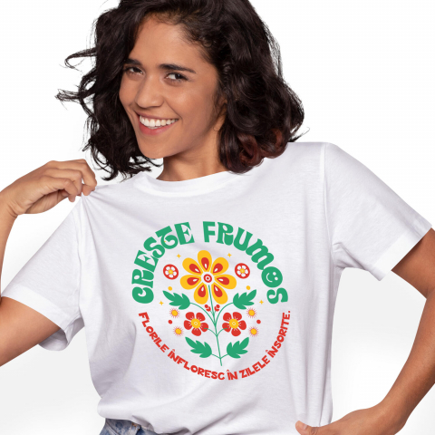 Tricou Femei, Barbati, Copii, Fata, Baiat, Unisex Personalizat Floare Colorată Crește Frumos | Flori Înflorite în Zilele Însorite | Cadou Personalizat