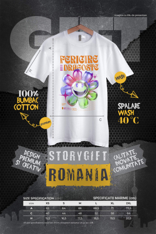 Tricou Femei, Barbati, Copii, Fata, Baiat, Unisex Personalizat Floare Colorată Veselă cu Text „Fericire, Dragoste, Natură” | Cadouri Personalizate pentru Femei, Familie și Prieteni [3]