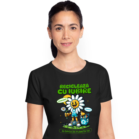 Planeta - Tricou Femei, Barbati, Copii, Fata, Baiat, Unisex Personalizat "Floare Margareta Reciclare Sticle Goale – Cadouri ecologice pentru iubitorii de natură"