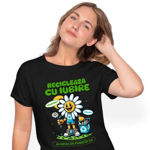 Tricou Femei, Barbati, Copii, Fata, Baiat, Unisex Personalizat "Floare Margareta Reciclare Sticle Goale – Cadouri ecologice pentru iubitorii de natură"
