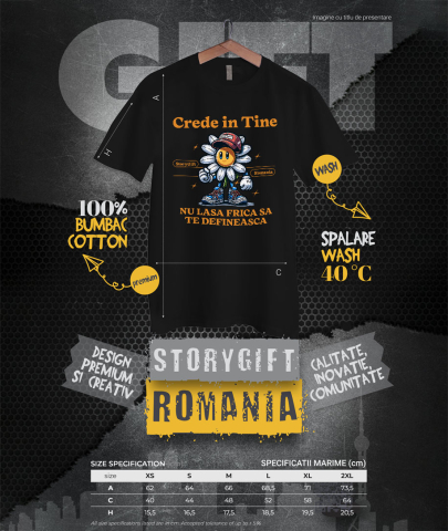 Tricou Femei, Barbati, Copii, Fata, Baiat, Unisex Personalizat Floare Veselă cu Sapcă și Text „Crede în Tine” | Cadouri Personalizate pentru Femei, Copii și Familie [3]