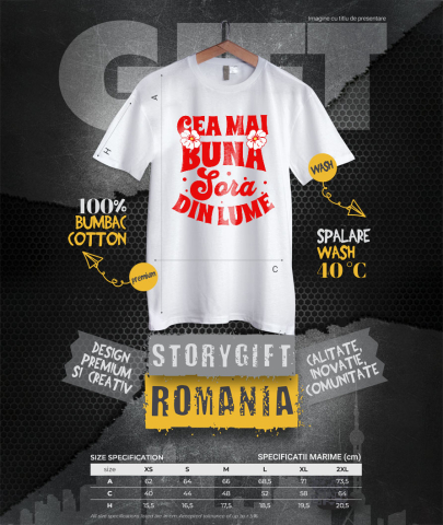 Tricou Femei, Barbati, Copii, Fata, Baiat, Unisex Personalizat Cadou Personalizat „Cea Mai Bună Soră Din Lume” | Mesaje Emoționale pentru Soră [3]