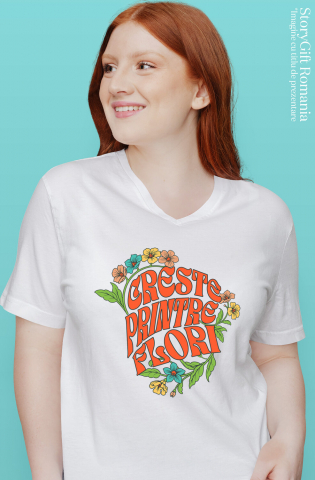 Tricou Femei, Barbati, Copii, Fata, Baiat, Unisex Personalizat Flori Colorate și Text Inspirațional | Cadouri Personalizate pentru Femei și Familie [1]
