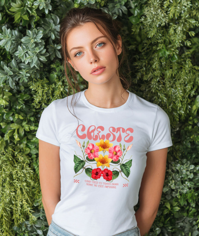 Tricou Femei, Barbati, Copii, Fata, Baiat, Unisex Personalizat Flori Colorate cu Mesaj de Speranță | Nimic Nu Este Imposibil - Cadou Personalizat [1]