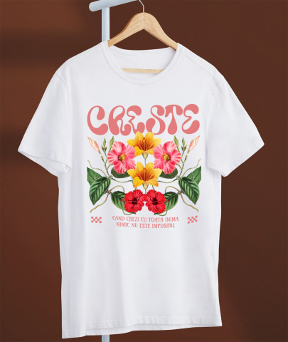 Tricou Femei, Barbati, Copii, Fata, Baiat, Unisex Personalizat Flori Colorate cu Mesaj de Speranță | Nimic Nu Este Imposibil - Cadou Personalizat [2]