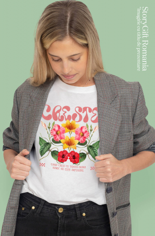 Tricou Femei, Barbati, Copii, Fata, Baiat, Unisex Personalizat Flori Colorate cu Mesaj de Speranță | Nimic Nu Este Imposibil - Cadou Personalizat [1]