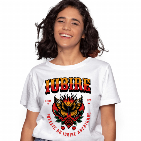 Tricouri - Tricou Femei, Barbati, Copii, Fata, Baiat, Unisex Personalizat Fluture Colorat în Flăcări și Floare Roșie - Poveste de Iubire Arzătoare pentru Cadouri Personalizate