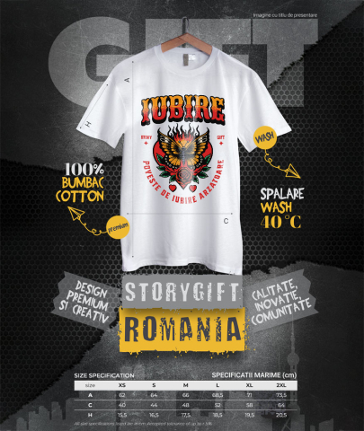 Tricou Femei, Barbati, Copii, Fata, Baiat, Unisex Personalizat Fluture Colorat în Flăcări și Floare Roșie - Poveste de Iubire Arzătoare pentru Cadouri Personalizate [3]