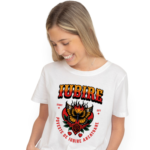 Animale - Tricou Femei, Barbati, Copii, Fata, Baiat, Unisex Personalizat Fluture Colorat în Flăcări și Floare Roșie - Poveste de Iubire Arzătoare pentru Cadouri Personalizate