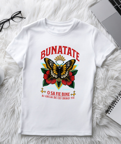 Tricou Femei, Barbati, Copii, Fata, Baiat, Unisex Personalizat Fluture Colorat și Flori Colorate - Mesaj de Bunătate pentru Cadouri Personalizate [2]
