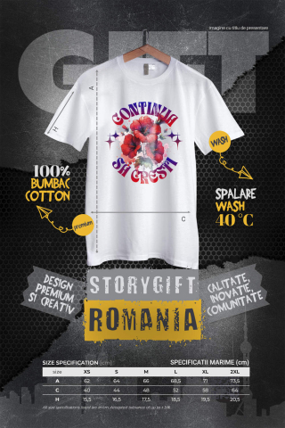 Tricou Femei, Barbati, Copii, Fata, Baiat, Unisex Personalizat Flori Mac Roșu cu Mesaj Motivational „Continuă Să Crești” | Cadou Personalizat Inspirational [3]