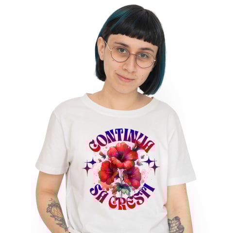 Flori - Tricou Femei, Barbati, Copii, Fata, Baiat, Unisex Personalizat Flori Mac Roșu cu Mesaj Motivational „Continuă Să Crești” | Cadou Personalizat Inspirational