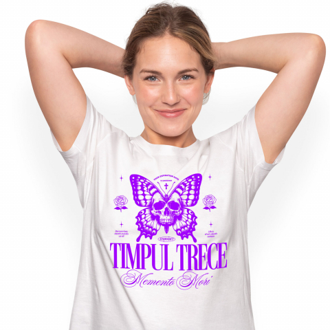 MIXED - Tricou Femei, Barbati, Copii, Fata, Baiat, Unisex Personalizat Fluture cu Craniu Uman și Cruce – Mesaj Motivațional „Timpul Trece - Momento Mori” - Cadou Personalizat
