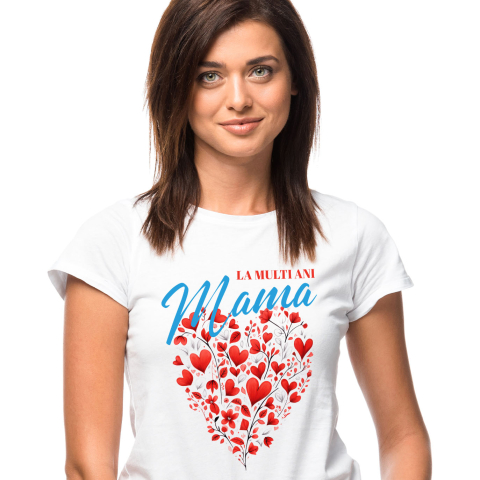 Mama - Tricou Femei, Barbati, Copii, Fata, Baiat, Unisex Personalizat Decor Inimă din Flori - „La Multi Ani Mama” | Cadou Ziua Mamei