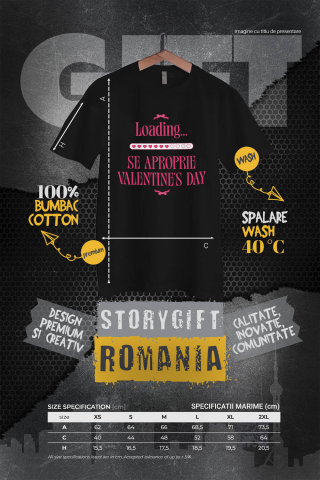 Tricou Femei, Barbati, Copii, Fata, Baiat, Unisex Personalizat „Funda Roz cu Mesaj „Loading… Se Apropie Valentine's Day” - Cadou Personalizat Dragoste, Valentine's Day” [3]