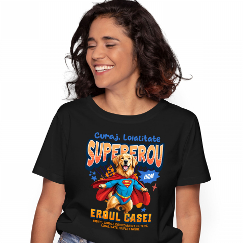 Tricouri - Tricou Femei, Barbati, Copii, Fata, Baiat, Unisex Personalizat Golden Retriever în Costum de Superman – Cadouri Personalizate pentru Familie și Copii