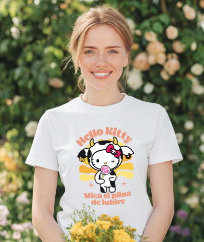 Tricou Femei cu Hello Kiti in aventura 100% Bumbac, Alb, M [1]